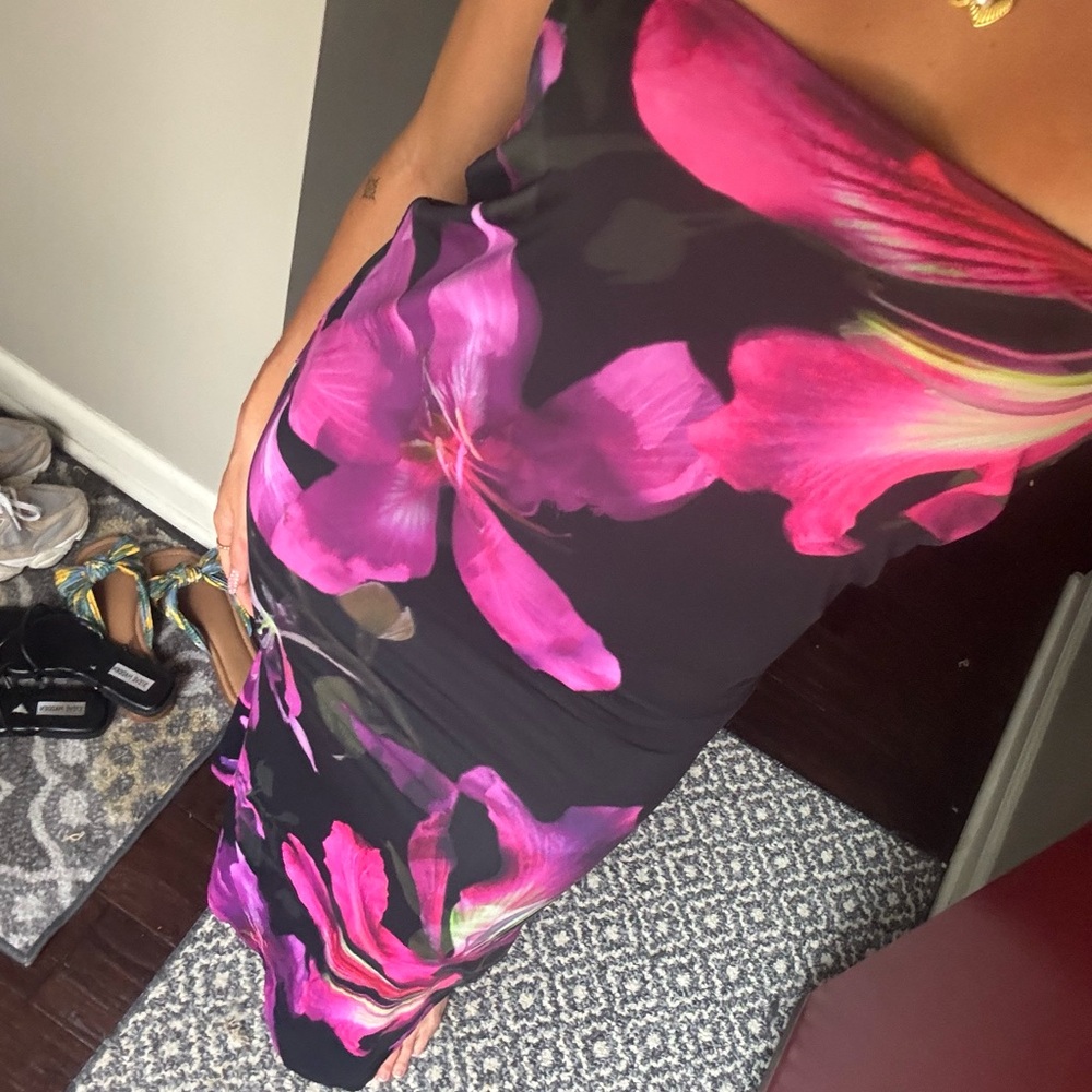 White Fox Boutique Strapless Dress in Pink and Black